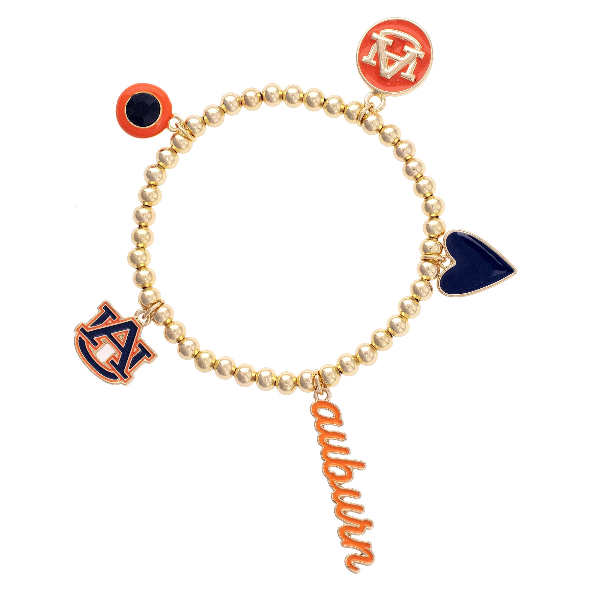 CANVAS Style Auburn Tigers 18k Gold-Plated Ball Beads Stretch Charm Bracelet