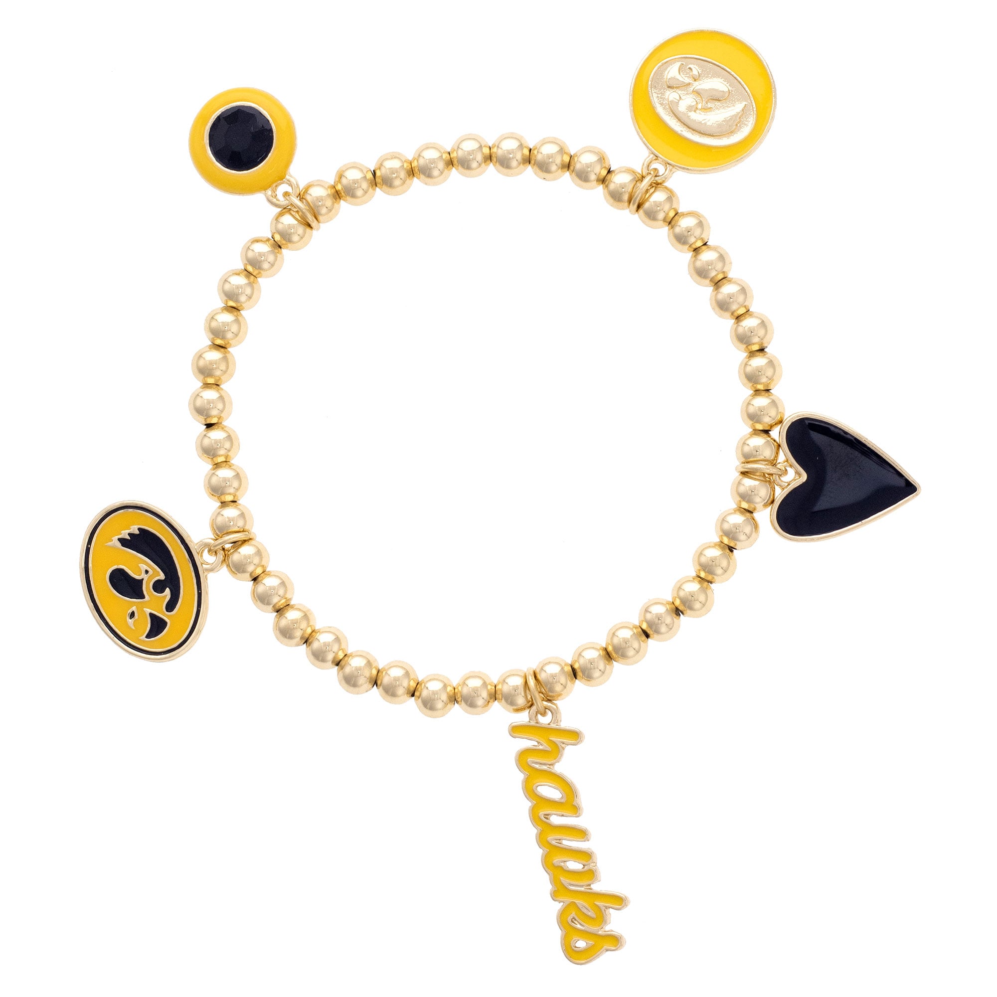CANVAS Style Iowa Hawkeyes 18k Gold-Plated Ball Beads Stretch Charm Bracelet