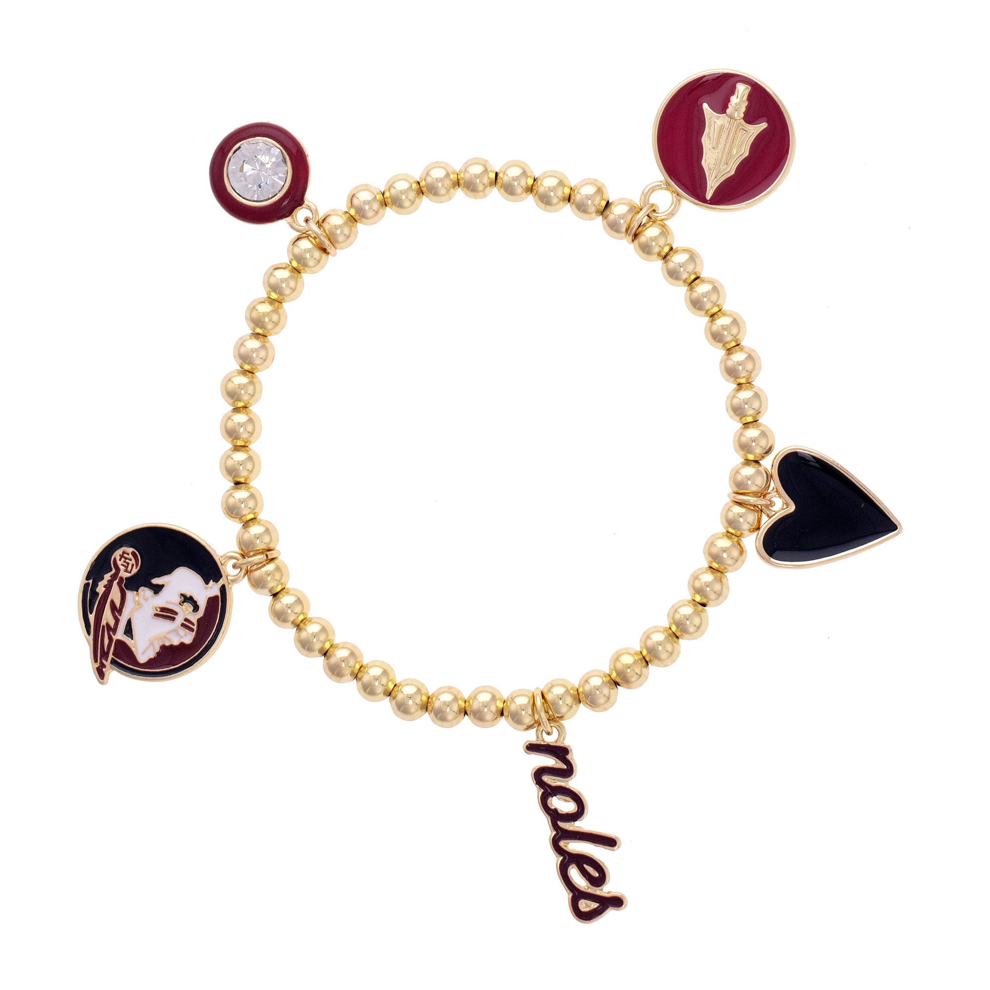 CANVAS Style Florida State Seminoles 18k Gold-Plated Ball Beads Stretch Charm Bracelet