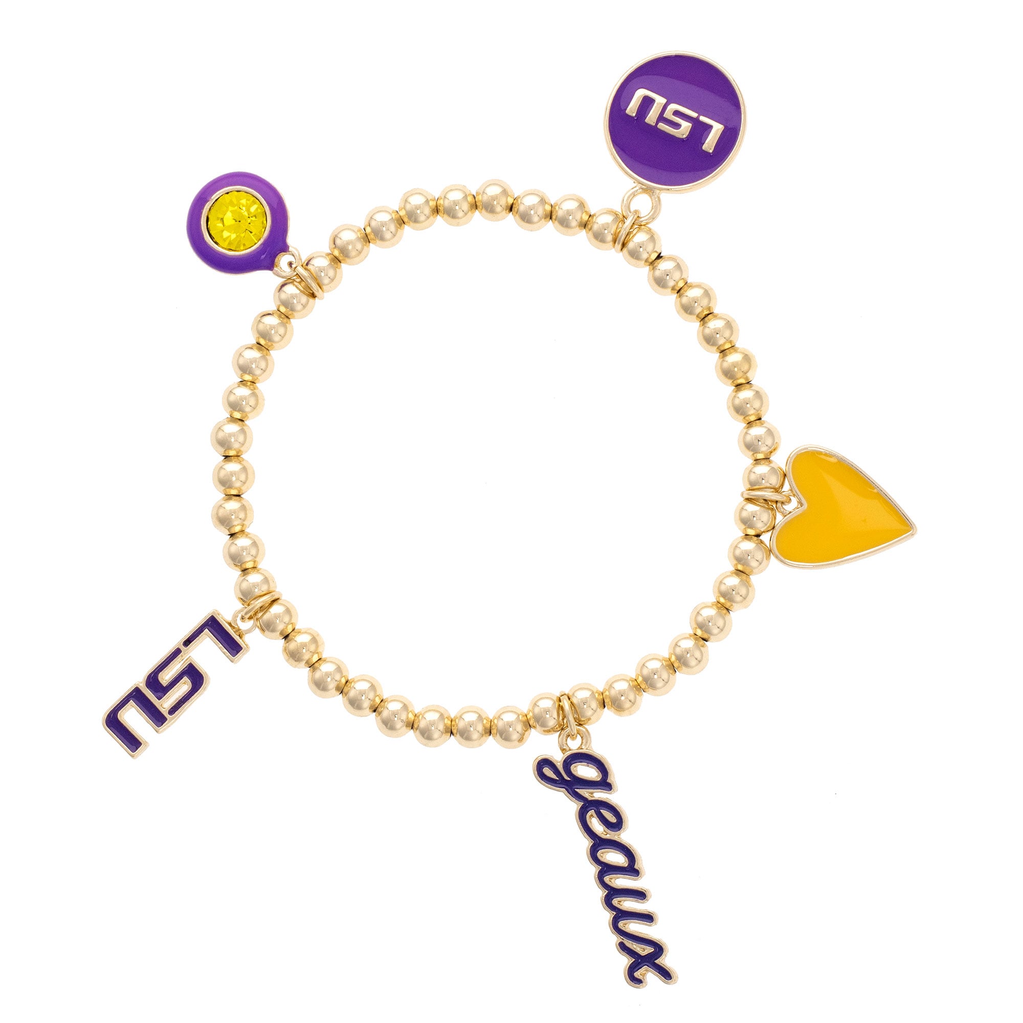 CANVAS Style LSU Tigers 18k Gold-Plated Ball Beads Stretch Charm Bracelet
