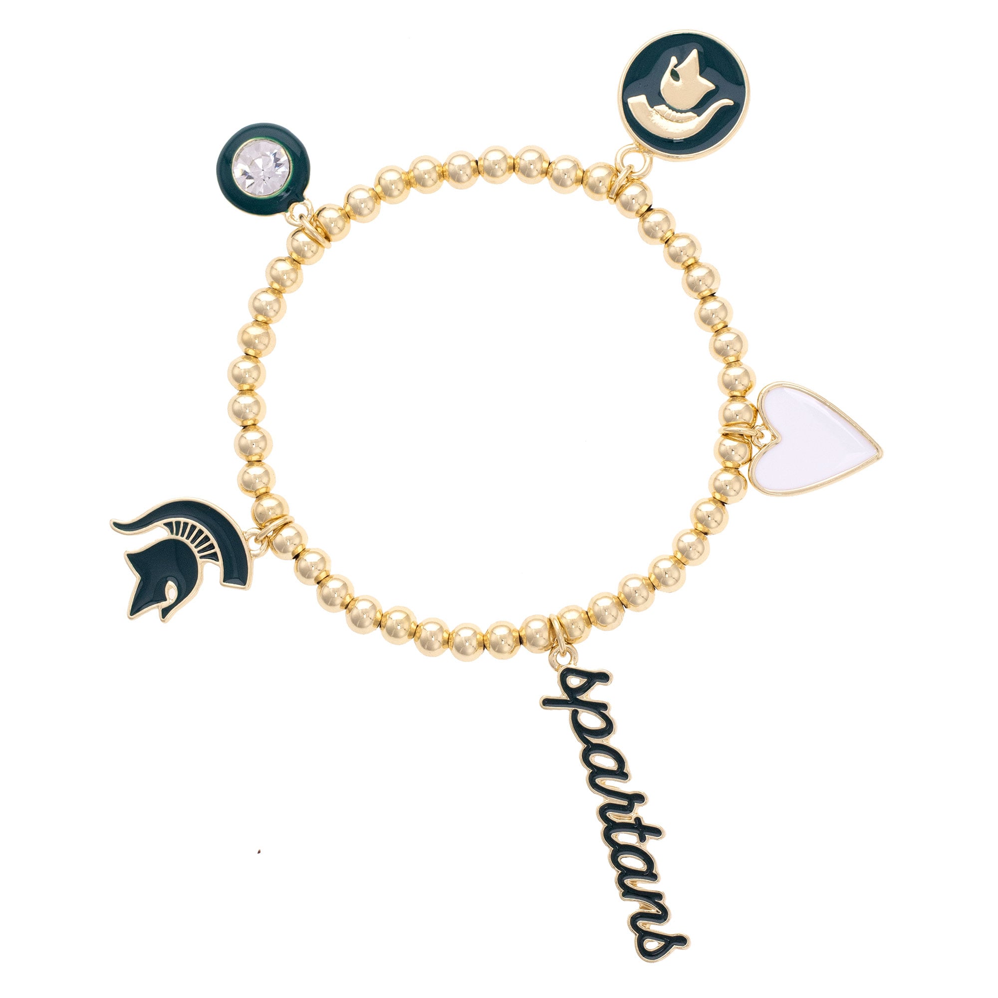 CANVAS Style Michigan State Spartans 18k Gold-Plated Ball Beads Stretch Charm Bracelet