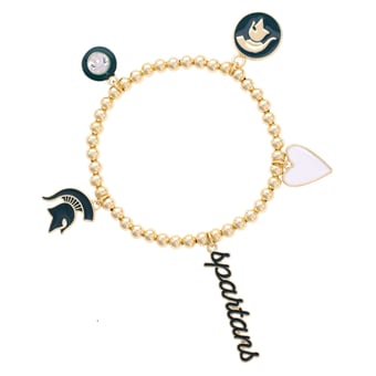 CANVAS Style Michigan State Spartans 18k Gold-Plated Ball Beads Stretch Charm Bracelet
