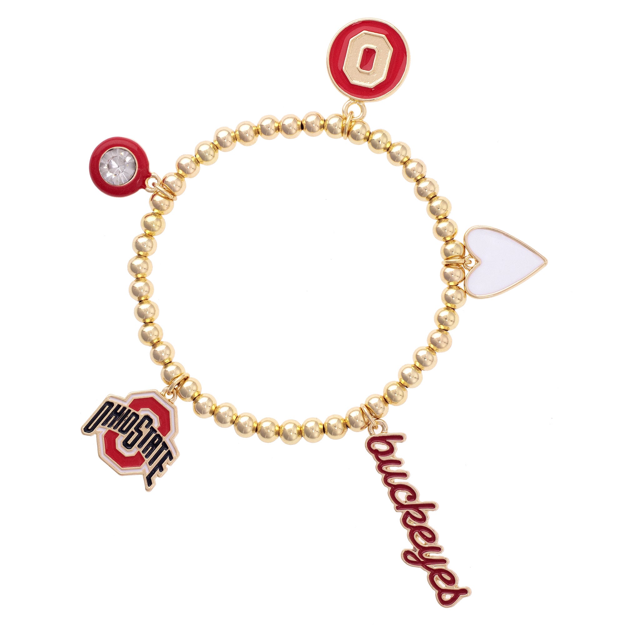 CANVAS Style Ohio State Buckeyes 18k Gold-Plated Ball Beads Stretch Charm Bracelet