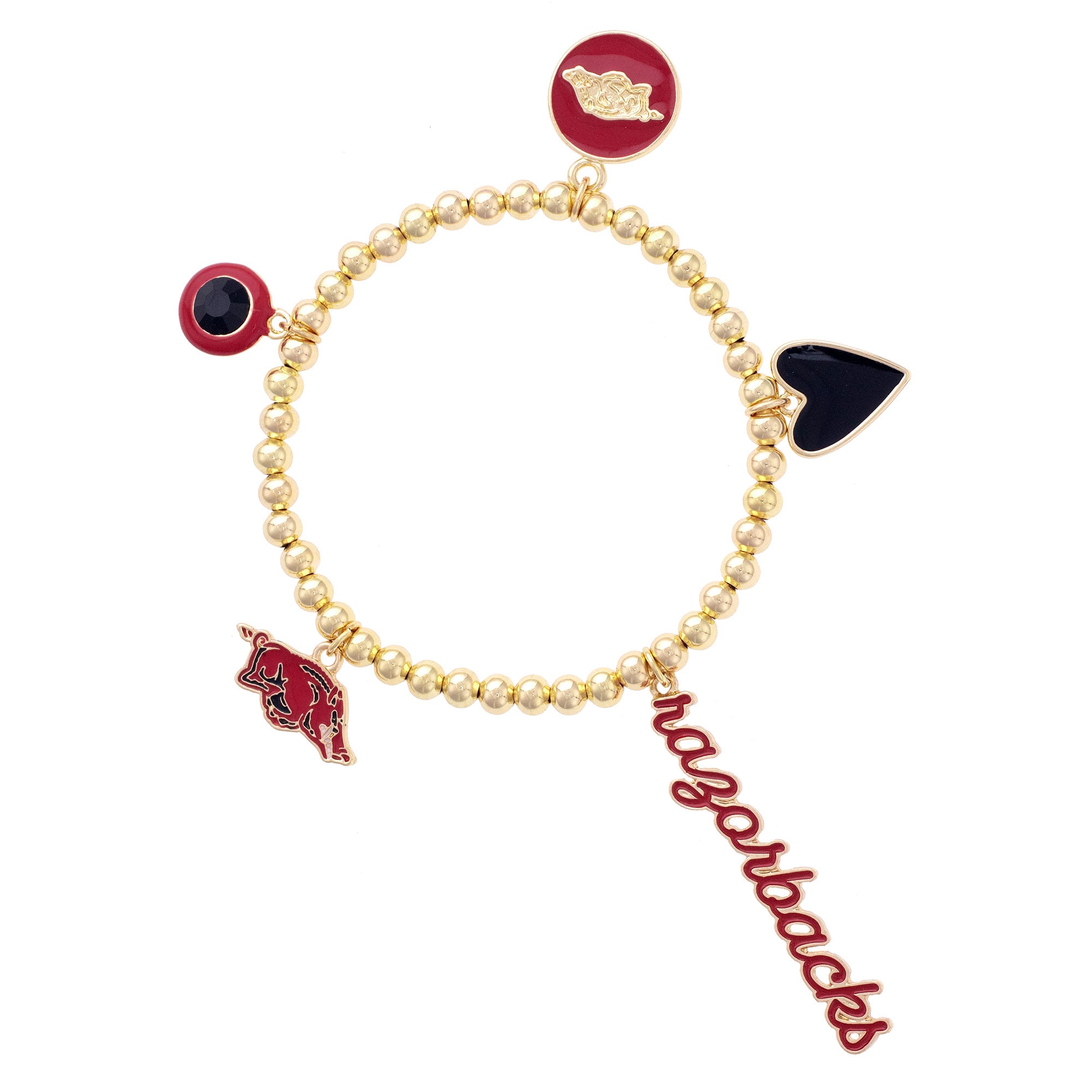 CANVAS Style Arkansas Razorbacks 18k Gold-Plated Ball Beads Stretch Charm Bracelet