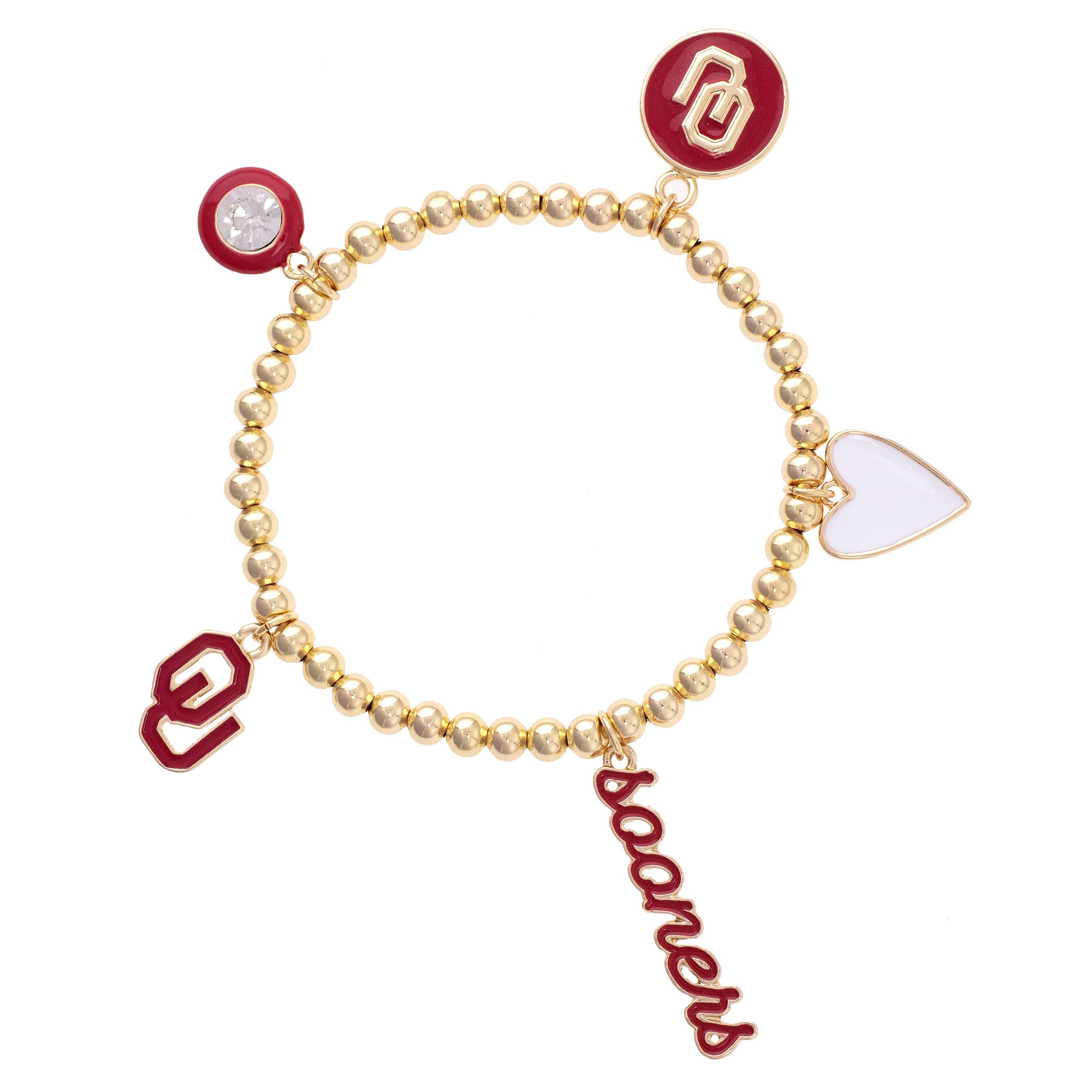 CANVAS Style Oklahoma Sooners 18k Gold-Plated Ball Beads Stretch Charm Bracelet