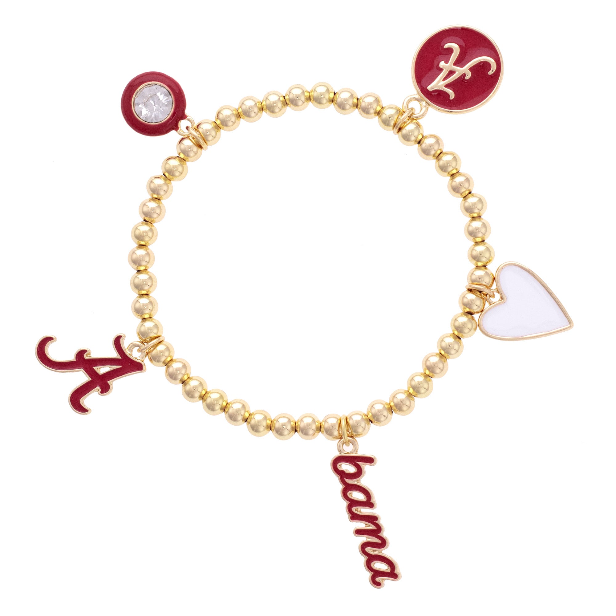 CANVAS Style Alabama Crimson Tide 18k Gold-Plated Ball Beads Stretch Charm Bracelet