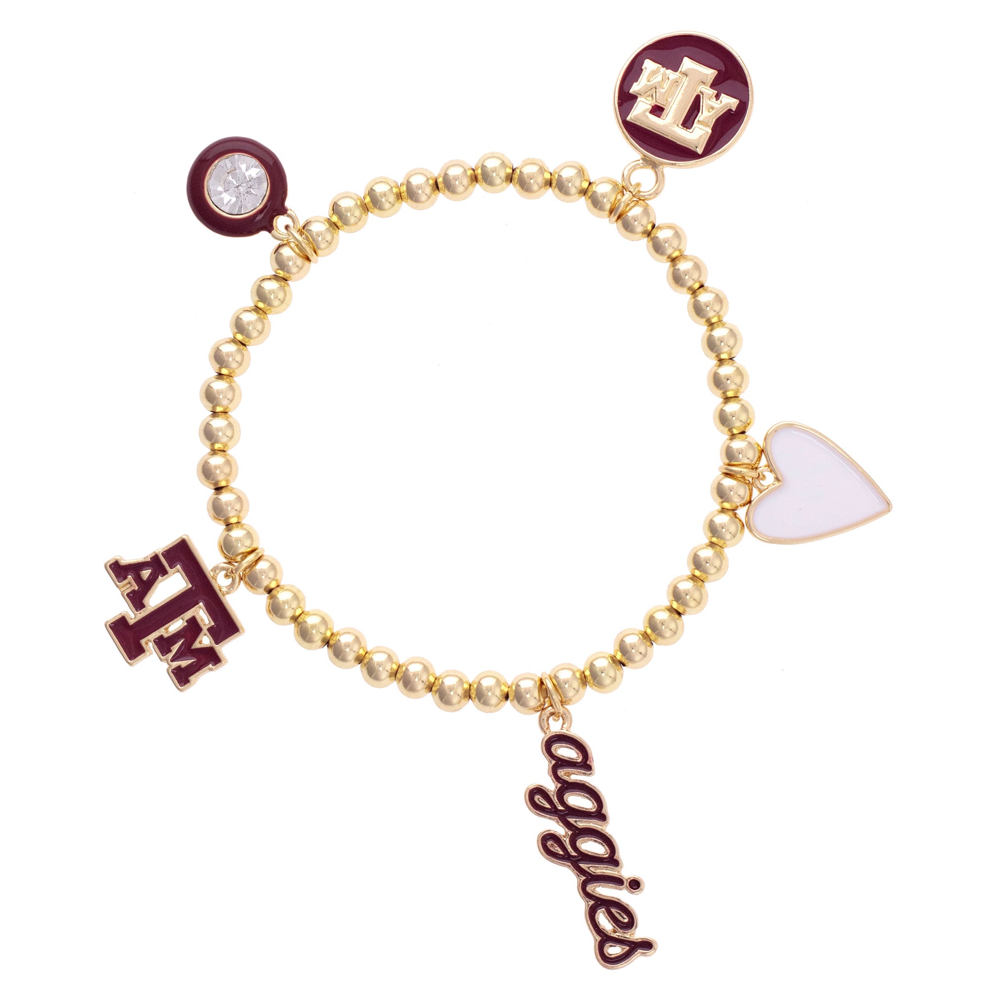CANVAS Style Texas A&M Aggies 18k Gold-Plated Ball Beads Stretch Charm Bracelet
