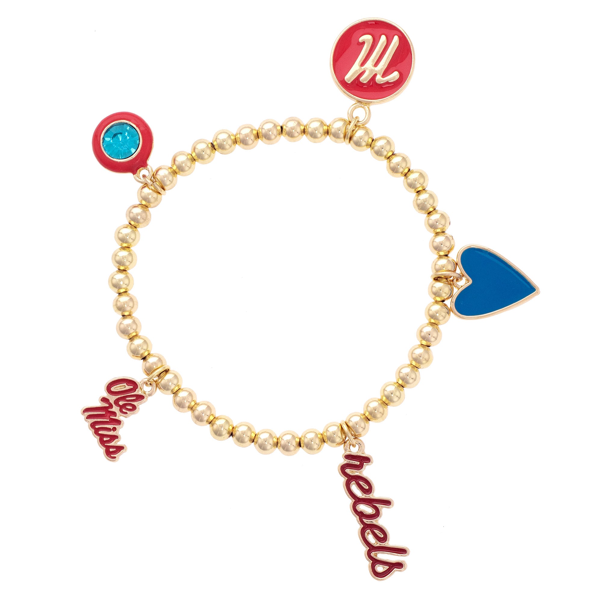 CANVAS Style Ole Miss Rebels 18k Gold-Plated Ball Beads Stretch Charm Bracelet