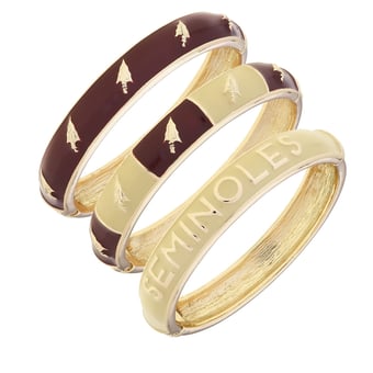 CANVAS Style Florida State Seminoles 18k Gold-Plated Logo & Slogan Hinge Bangle Set of 3