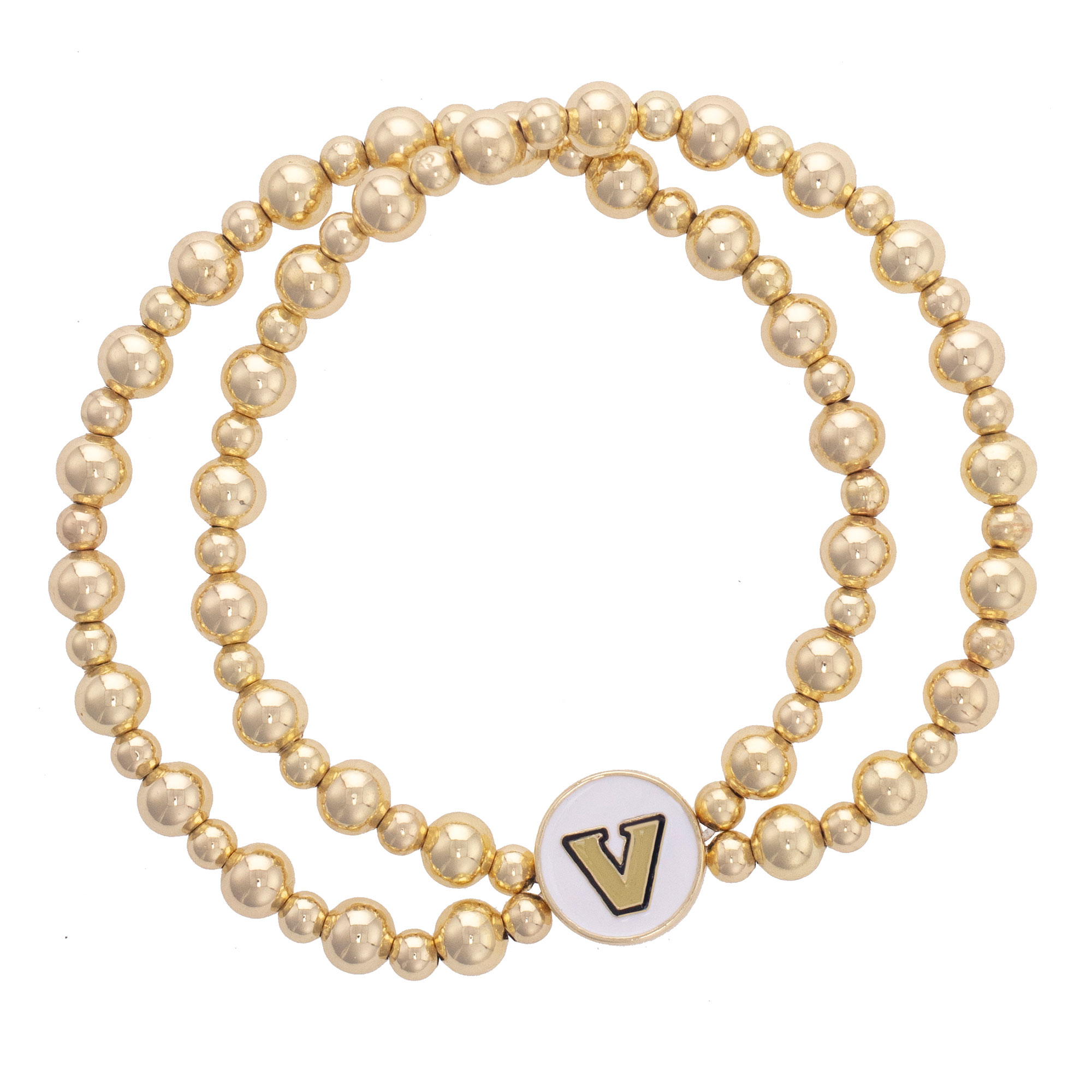 CANVAS Style Vanderbilt Commodores 18k Gold-Plated Logo 2-Row Ball Bead Stretch Bracelet