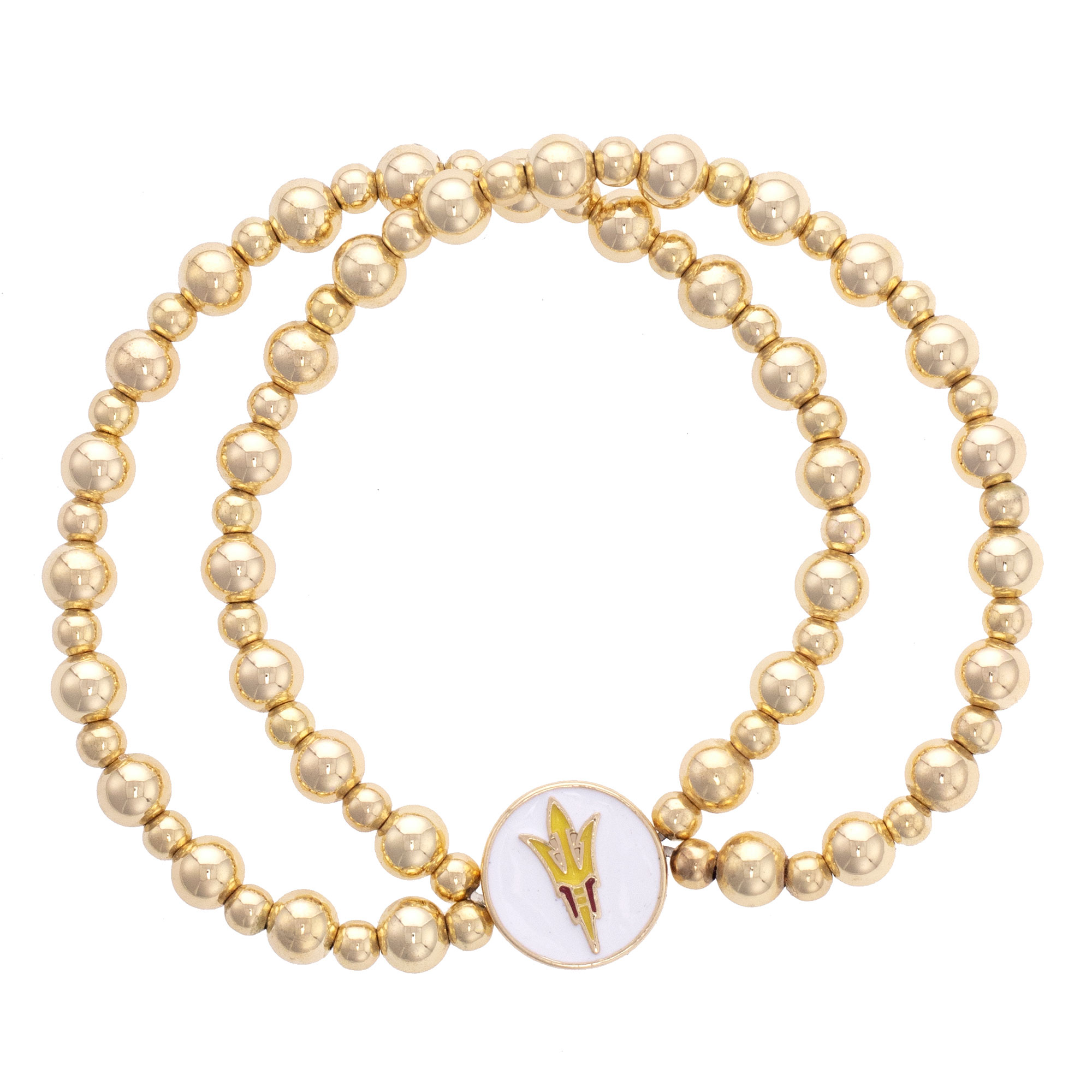CANVAS Style Arizona State Sun Devils 18k Gold-Plated Logo 2-Row Ball Bead Stretch Bracelet