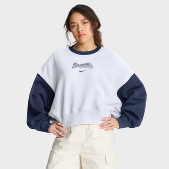 Women's Nike White/Navy Atlanta Braves Oversized High Hip Fleece Sweatshirt