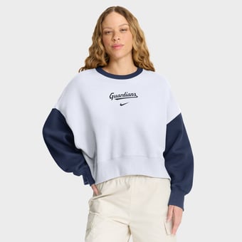 Women's Nike White/Navy Cleveland Guardians Oversized High Hip Fleece Sweatshirt