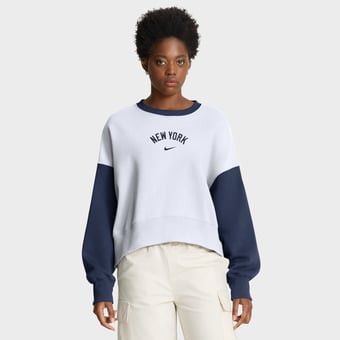 Women's Nike White/Navy New York Yankees Oversized High Hip Fleece Sweatshirt