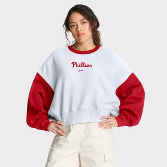 Women's Nike White/Red Philadelphia Phillies Oversized High Hip Fleece Sweatshirt