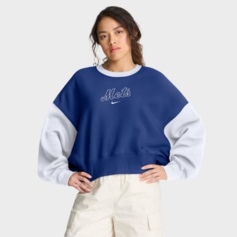 Women's Nike Royal/White New York Mets Oversized High Hip Fleece Sweatshirt