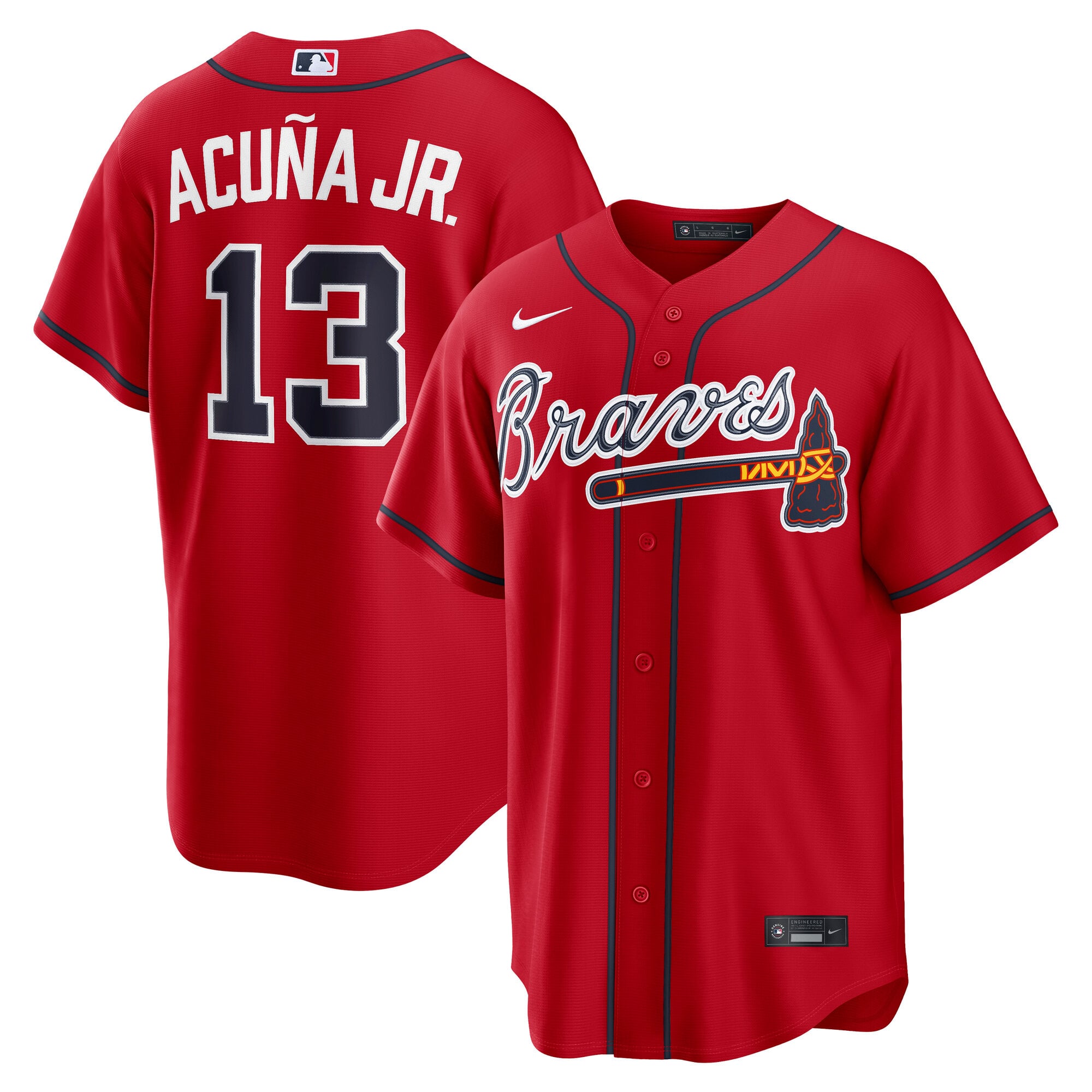 Men's Nike Ronald Acuña Jr. Red Atlanta Braves Alternate 2 Replica Jersey