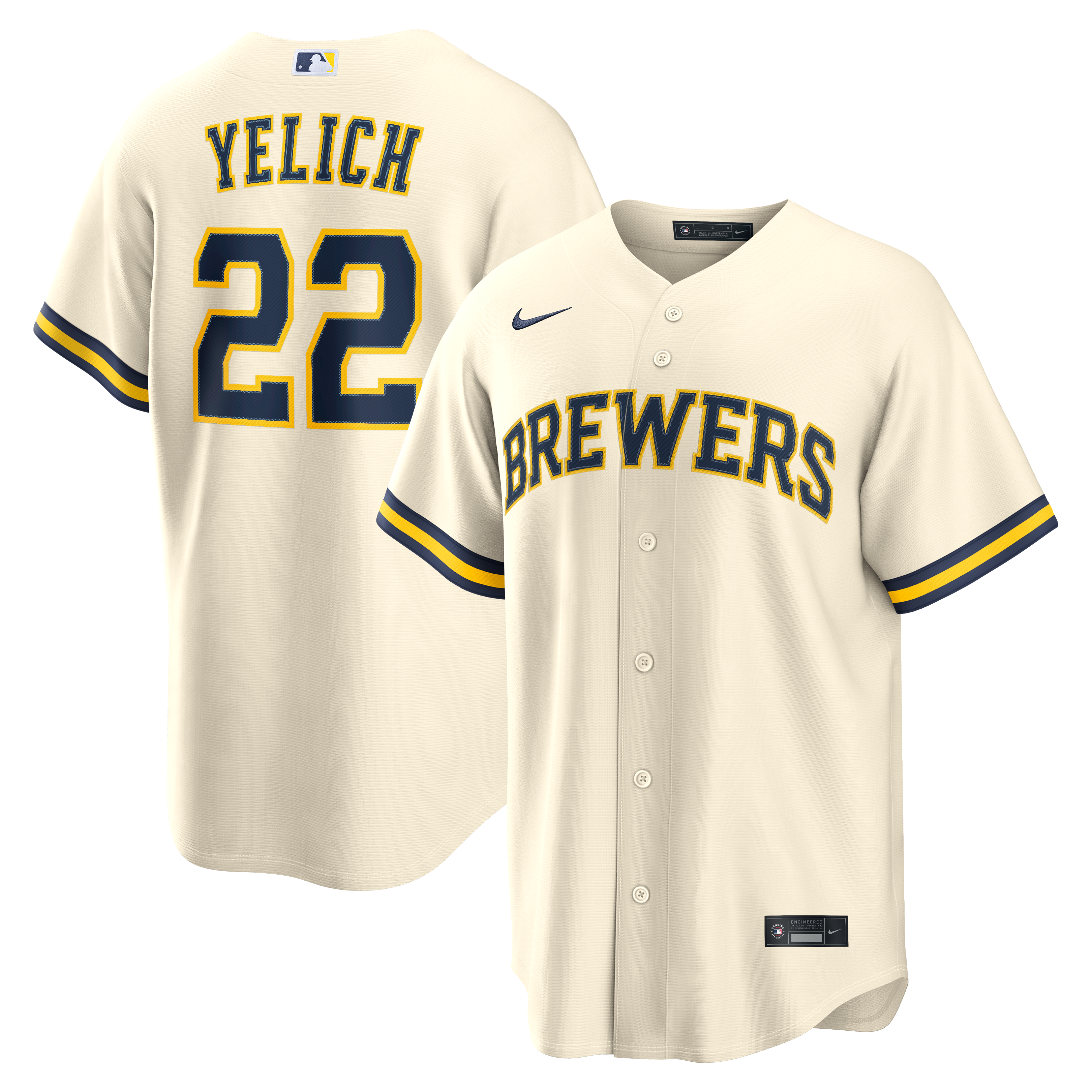Men's Nike Christian Yelich Cream Milwaukee Brewers Home Replica Jersey