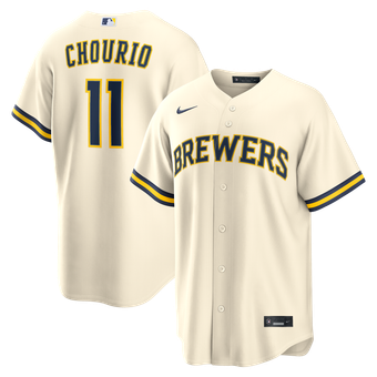 Men's Nike Jackson Chourio Cream Milwaukee Brewers Home Replica Jersey