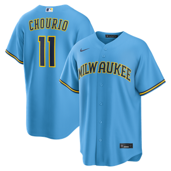 Men's Nike Jackson Chourio Light Blue Milwaukee Brewers Road Replica Jersey