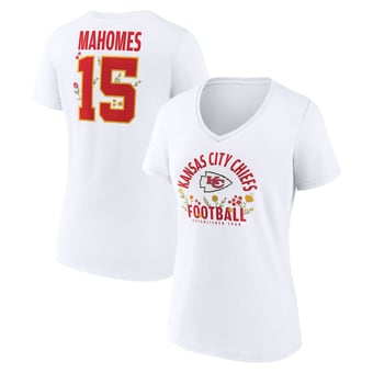 Women's Patrick Mahomes White Kansas City Chiefs Floral Name & Number V-Neck T-Shirt