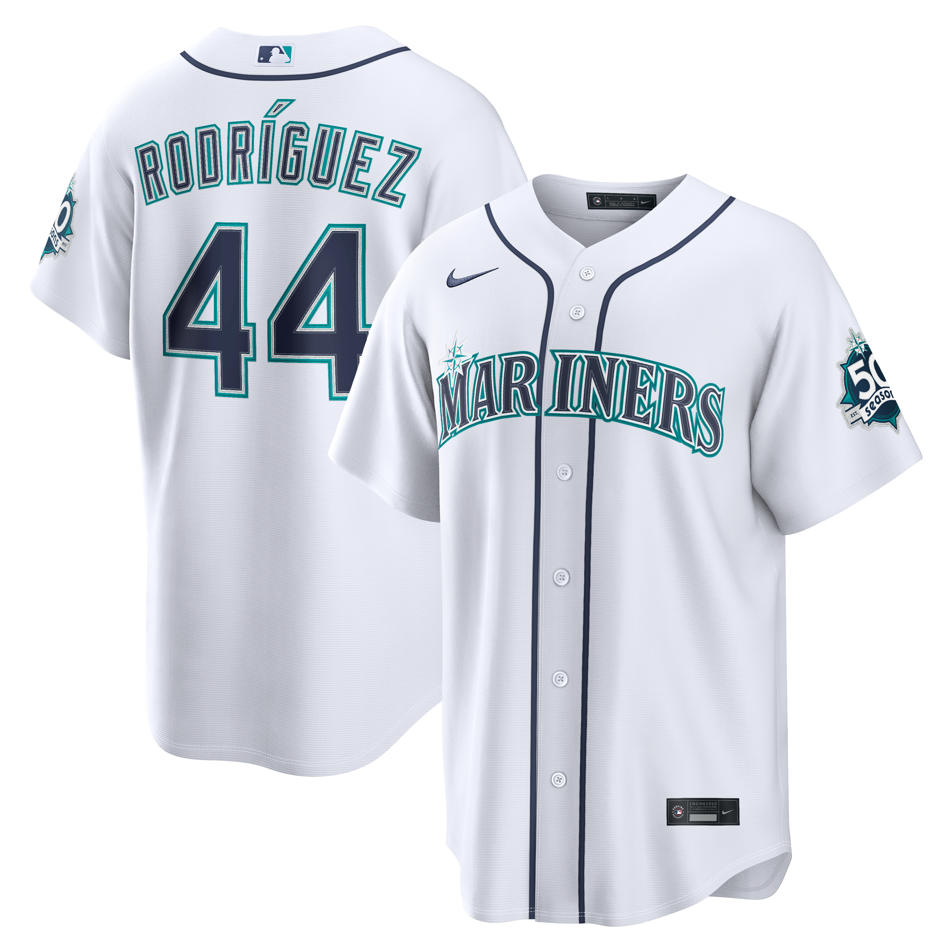Men's Nike Julio Rodríguez White Seattle Mariners Home Stadium 50th Season Patch Jersey