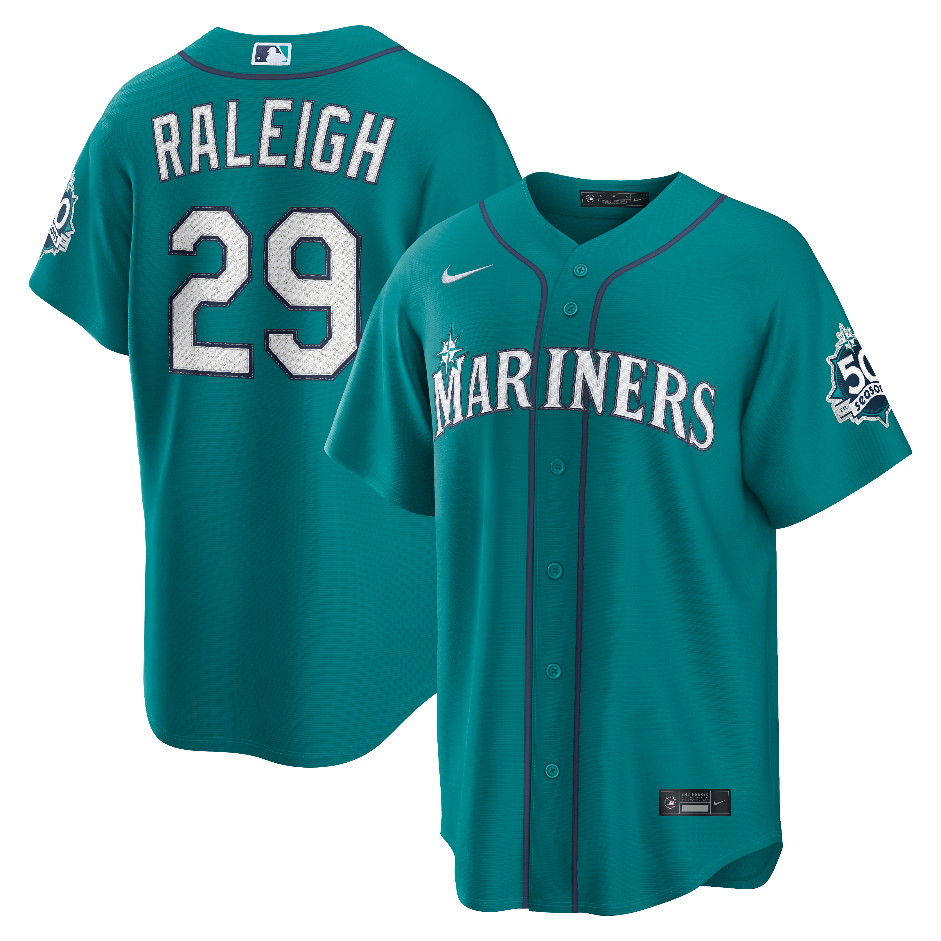Men's Nike Cal Raleigh Teal Seattle Mariners Alternate 50th Season Patch Stadium Jersey