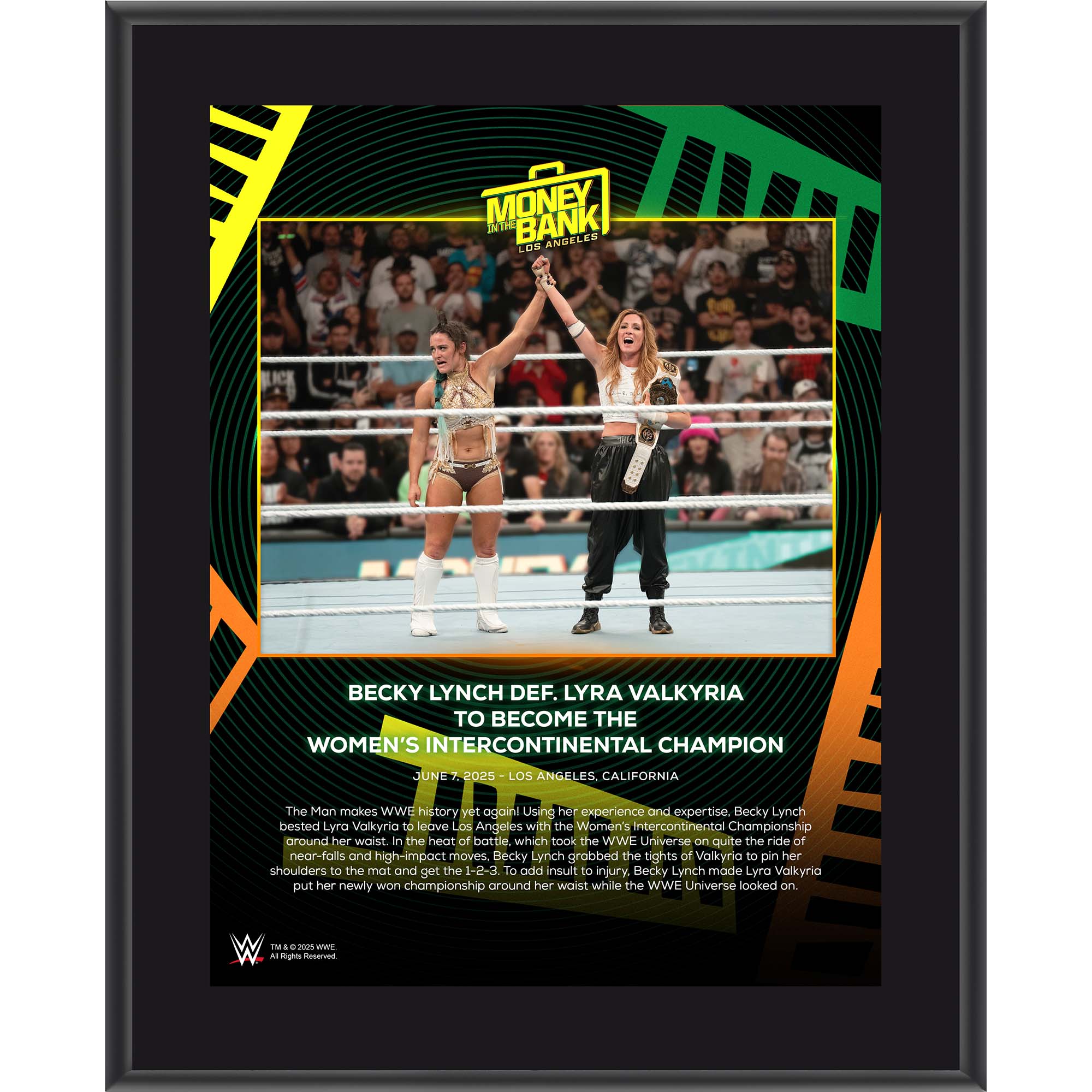 Becky Lynch WWE 10.5″ x 13″ 2025 Money In The Bank Sublimated Plaque Becky Lynch WWE 10.5″ x 13″ 2025 Money In The Bank Sublimated Plaque