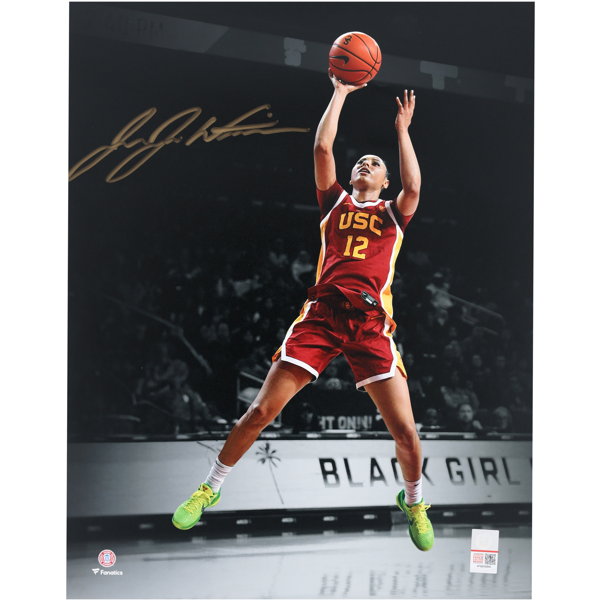 JuJu Watkins USC Trojans Autographed 11" x 14" Jump Shot Spotlight Photograph - Signed in Gold Ink
