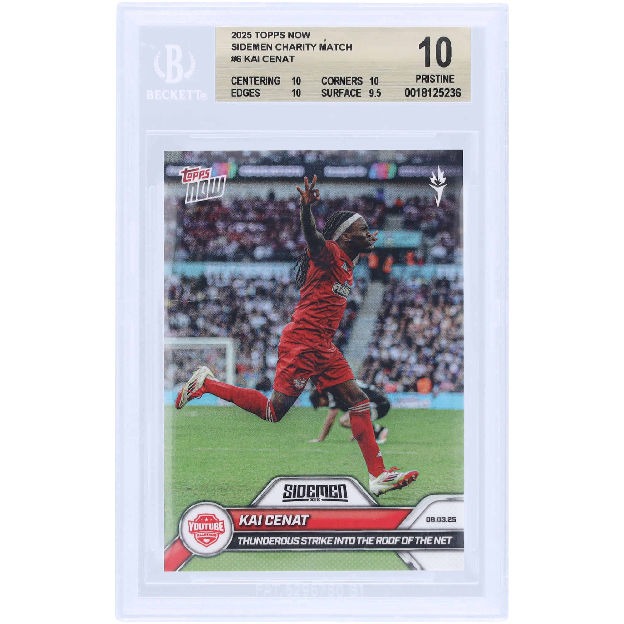 Kai Cenat YouTube Allstars 2025 Topps Now Thunderous Strike Into The Roof Of The Net #6 BGS Authenticated 10 Card -…: retailer-supplied image