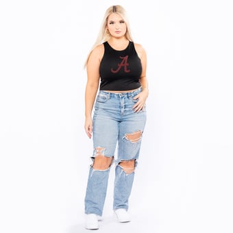 Women's ZooZatz Black Alabama Crimson Tide First Down Cropped Tank Top
