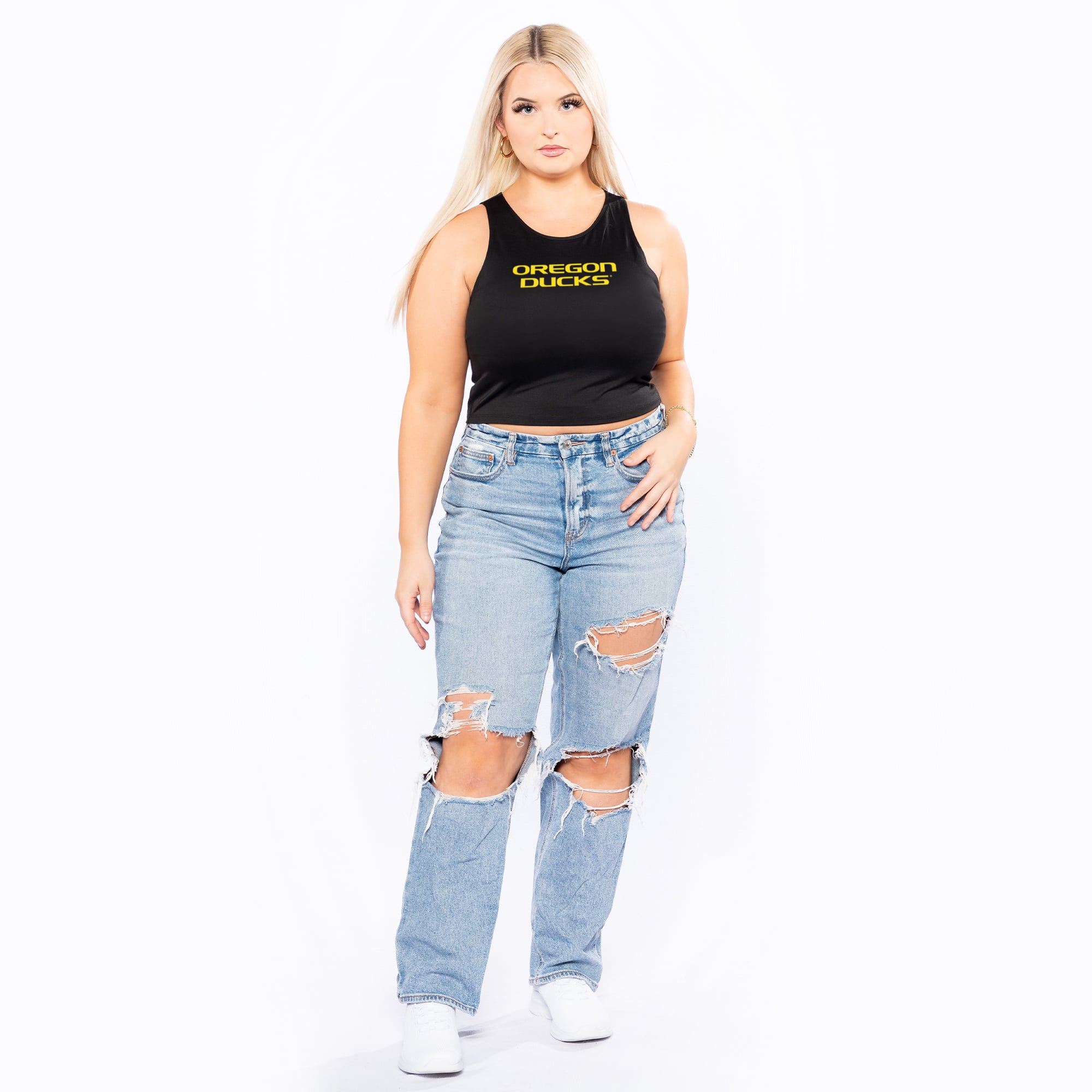 Women's ZooZatz Black Oregon Ducks First Down Cropped Tank Top
