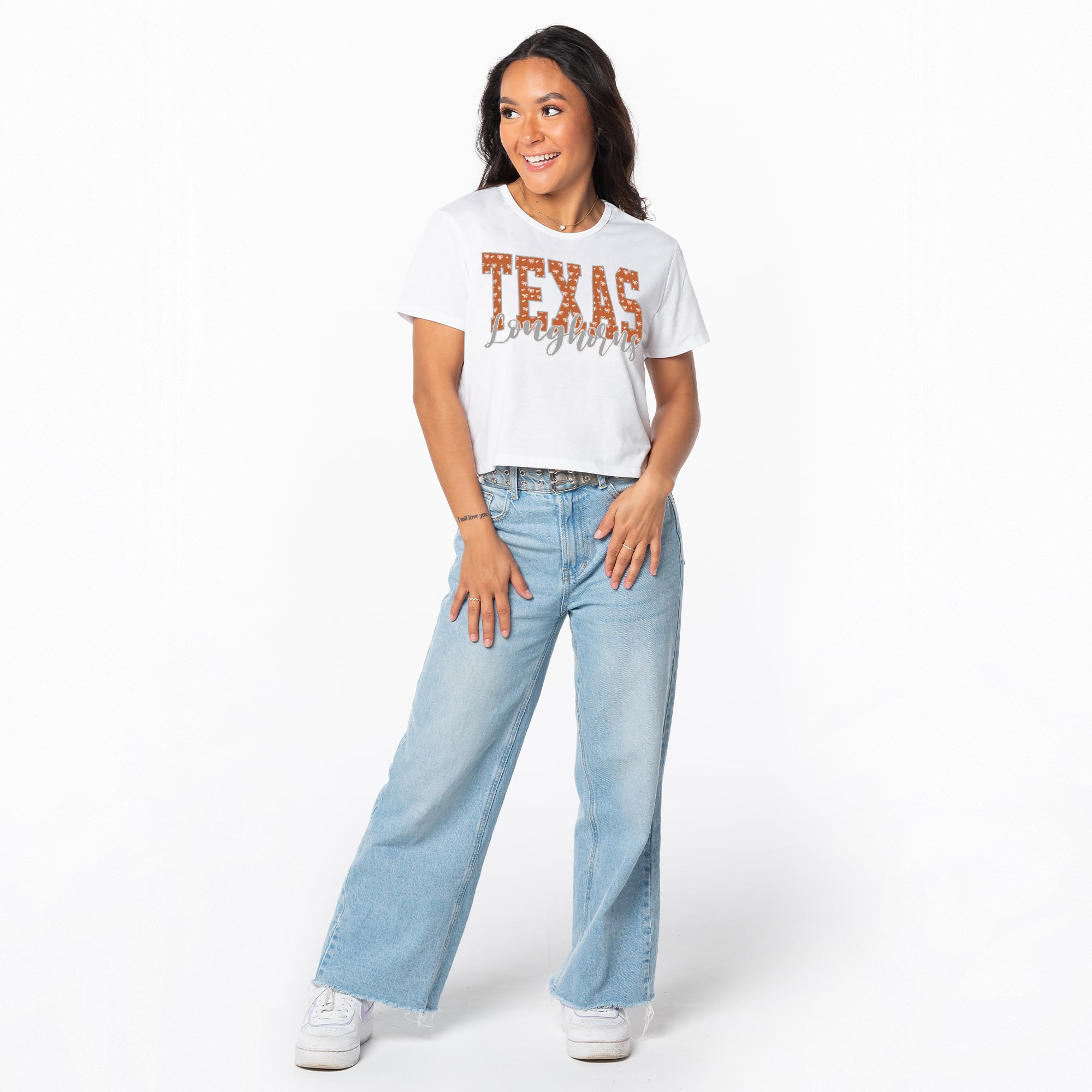 Women's ZooZatz White Texas Longhorns Cropped T-Shirt