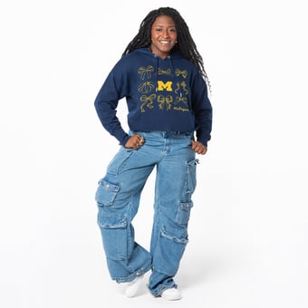 Women's ZooZatz Navy Michigan Wolverines Cropped Pullover Hoodie