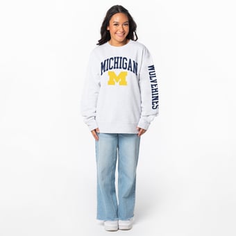 Women's ZooZatz Ash Michigan Wolverines Lightweight Fleece Pullover Sweatshirt