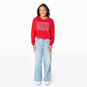 Women's ZooZatz Scarlet Ohio State Buckeyes Cropped Long Sleeve T-Shirt