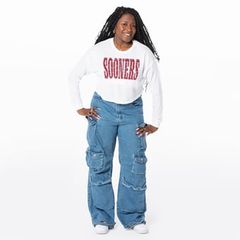 Women's ZooZatz White Oklahoma Sooners Cropped Long Sleeve T-Shirt