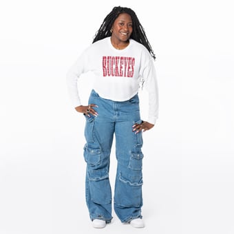 Women's ZooZatz White Ohio State Buckeyes Cropped Long Sleeve T-Shirt