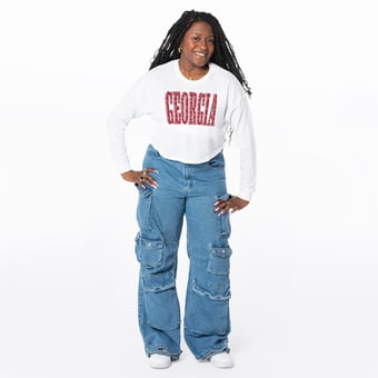 Women's ZooZatz White Georgia Bulldogs Cropped Long Sleeve T-Shirt