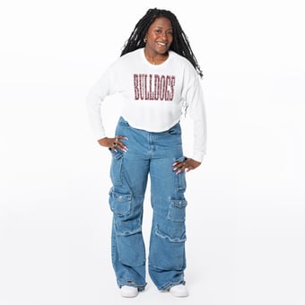 Women's ZooZatz White Mississippi State Bulldogs Cropped Long Sleeve T-Shirt