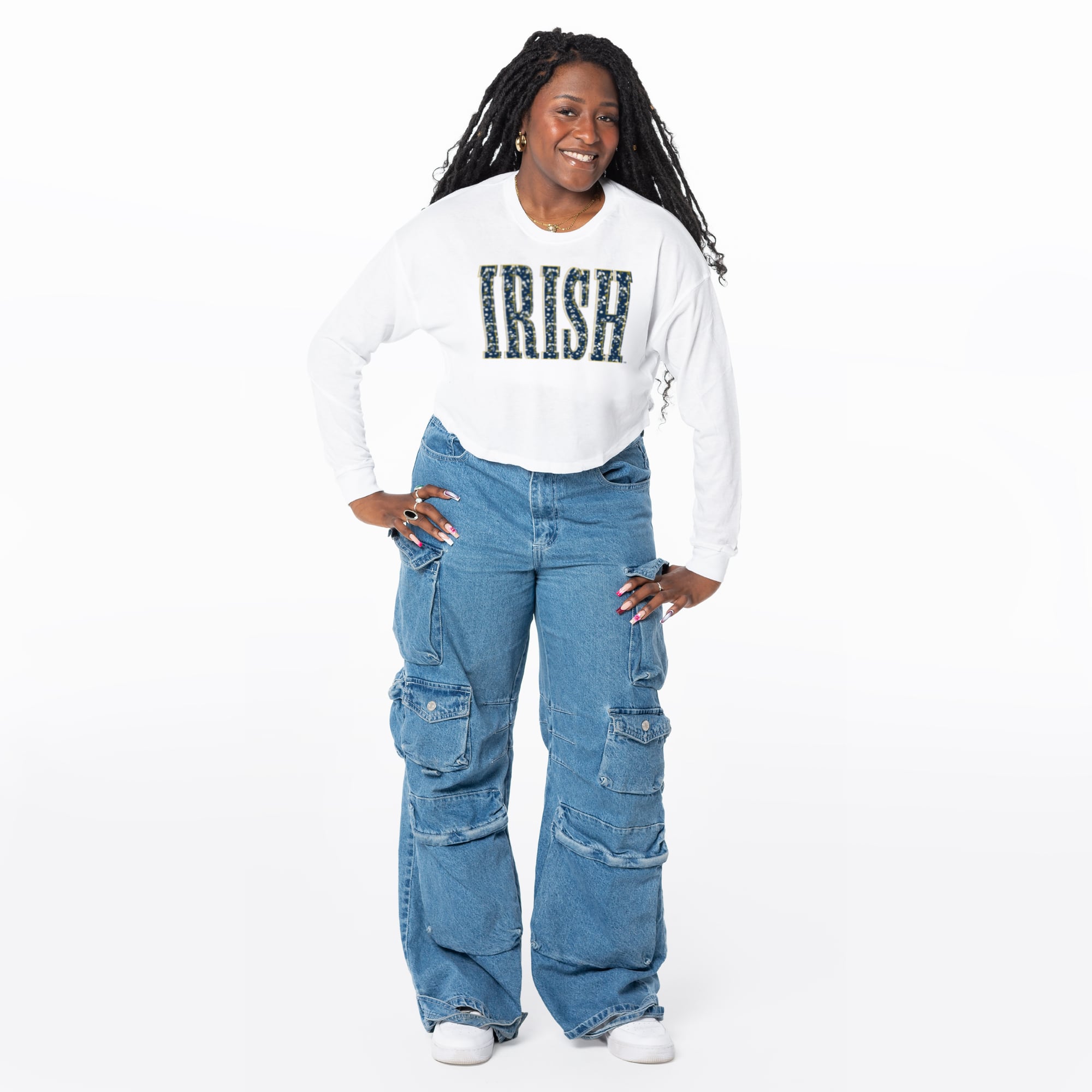 Women's ZooZatz White Notre Dame Fighting Irish Cropped Long Sleeve T-Shirt