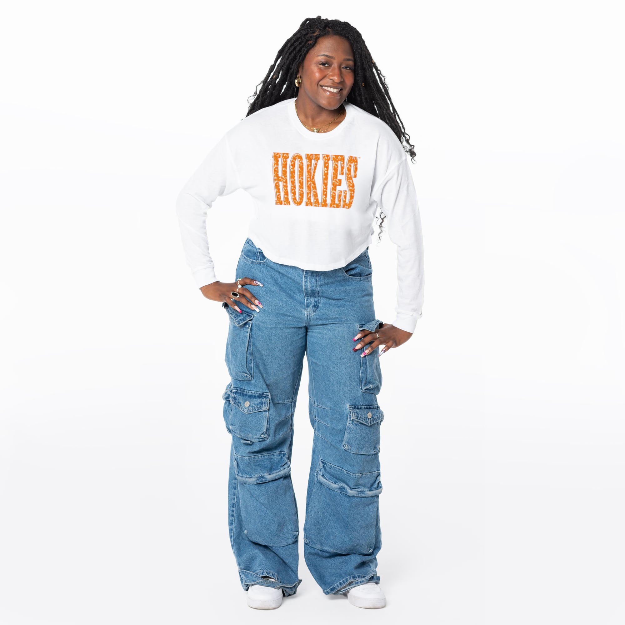 Women's ZooZatz White Virginia Tech Hokies Cropped Long Sleeve T-Shirt