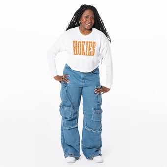 Women's ZooZatz White Virginia Tech Hokies Cropped Long Sleeve T-Shirt