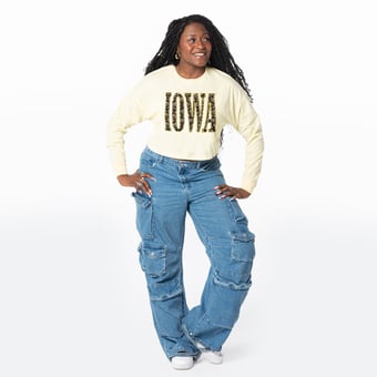 Women's ZooZatz Gold Iowa Hawkeyes Cropped Long Sleeve T-Shirt