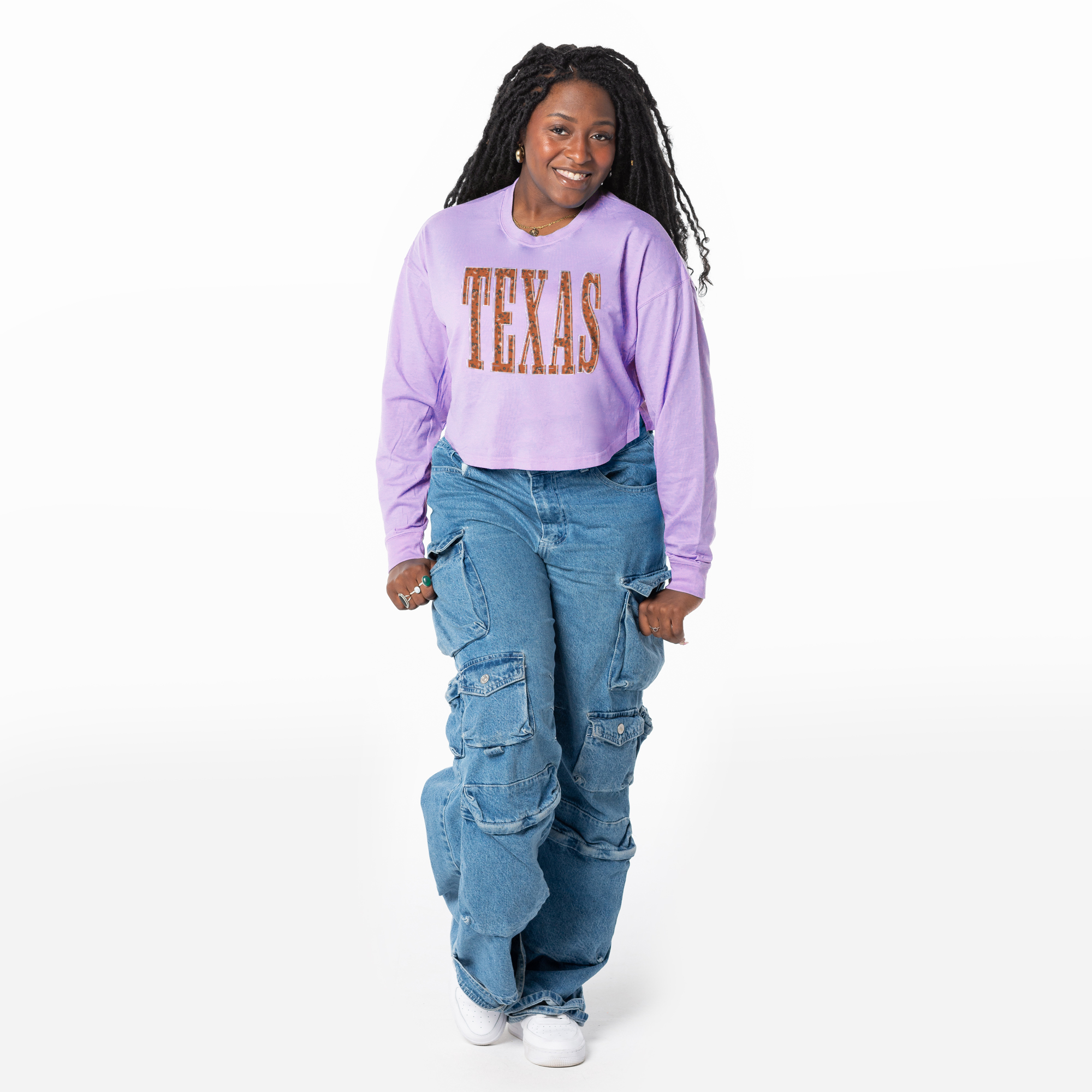 Women’s ZooZatz Lavender Texas Longhorns Cropped Long Sleeve T-Shirt