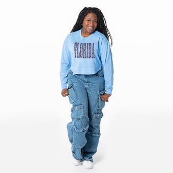 Women's ZooZatz Powder Blue Florida Gators Cropped Long Sleeve T-Shirt