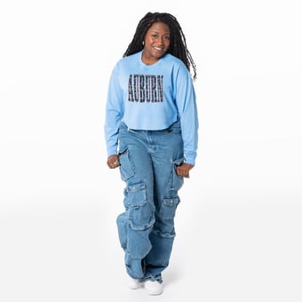 Women's ZooZatz Powder Blue Auburn Tigers Cropped Long Sleeve T-Shirt