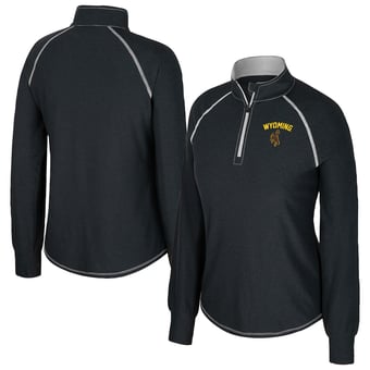 Women's Colosseum Black Wyoming Cowboys Bikram Raglan Quarter-Zip Top