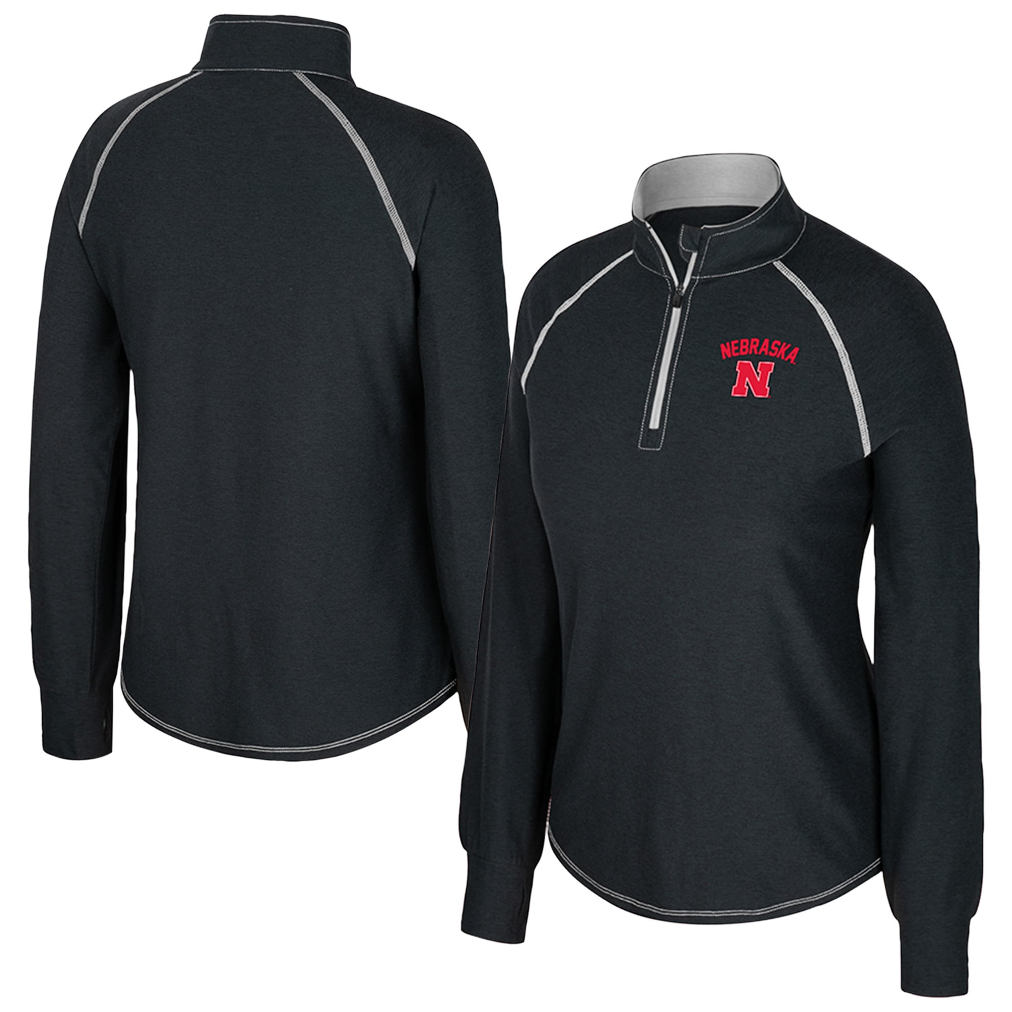 Women's Colosseum Black Nebraska Huskers Bikram Raglan Quarter-Zip Top