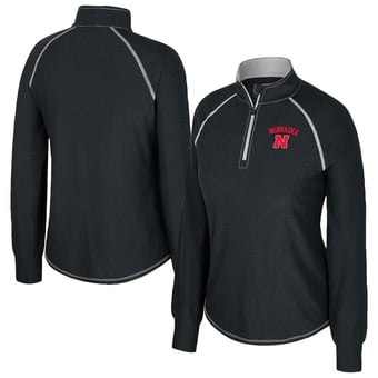 Women's Colosseum Black Nebraska Huskers Bikram Raglan Quarter-Zip Top